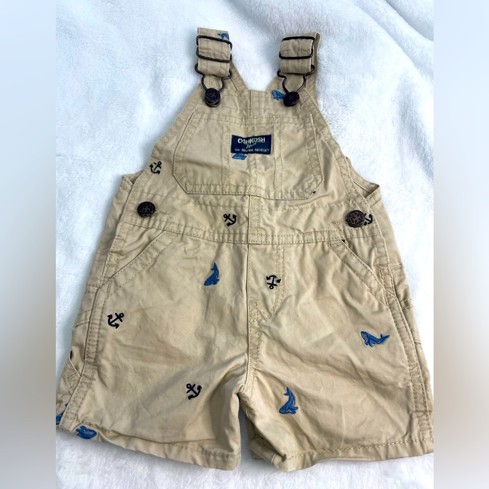 OSHKOSH Tan Shortalls with Whales and Anchors